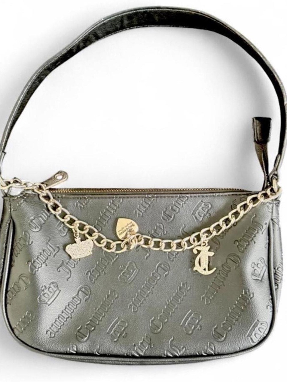 Juicy Couture Black Embossed Logo Shoulder Bag with Gold Chain